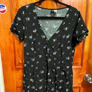 Black V-neck button down floral dress